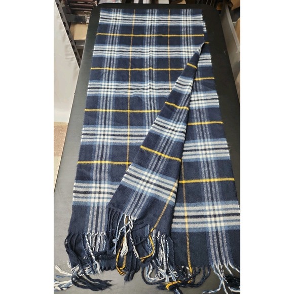 Fraas Accessories - Soft Fraas CASHMINK scarf wrap Blue, yellow & White Plaid unisex Germany 62 in